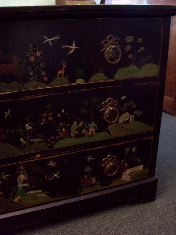 19th Century Antique English Chest, New Naive Chinoiserie Decoration