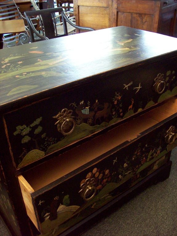 Wood Antique English Chest, New Naive Chinoiserie Decoration