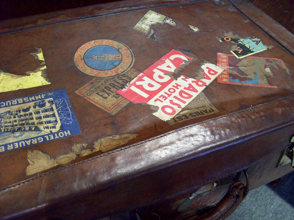20th Century Stack of Three Antique Leather Suitcases