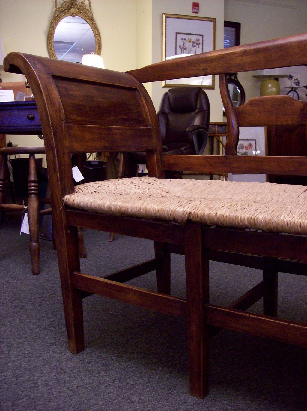 19th Century Antique French Rush Seated  Bench