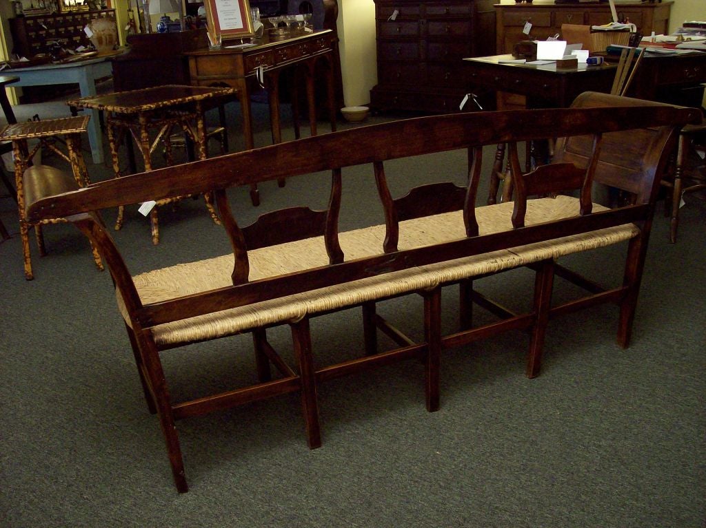 Fruitwood Antique French Rush Seated  Bench