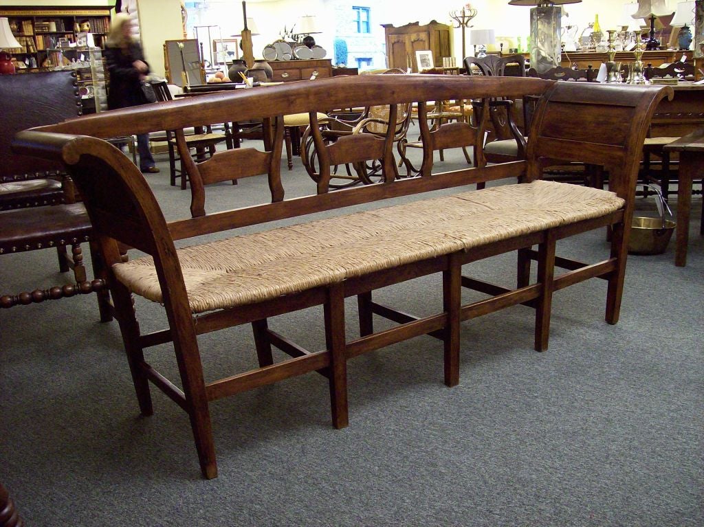 Antique French Rush Seated  Bench 1