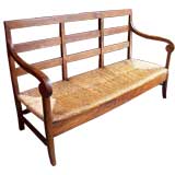 Large Antique French Rush Seated Bench