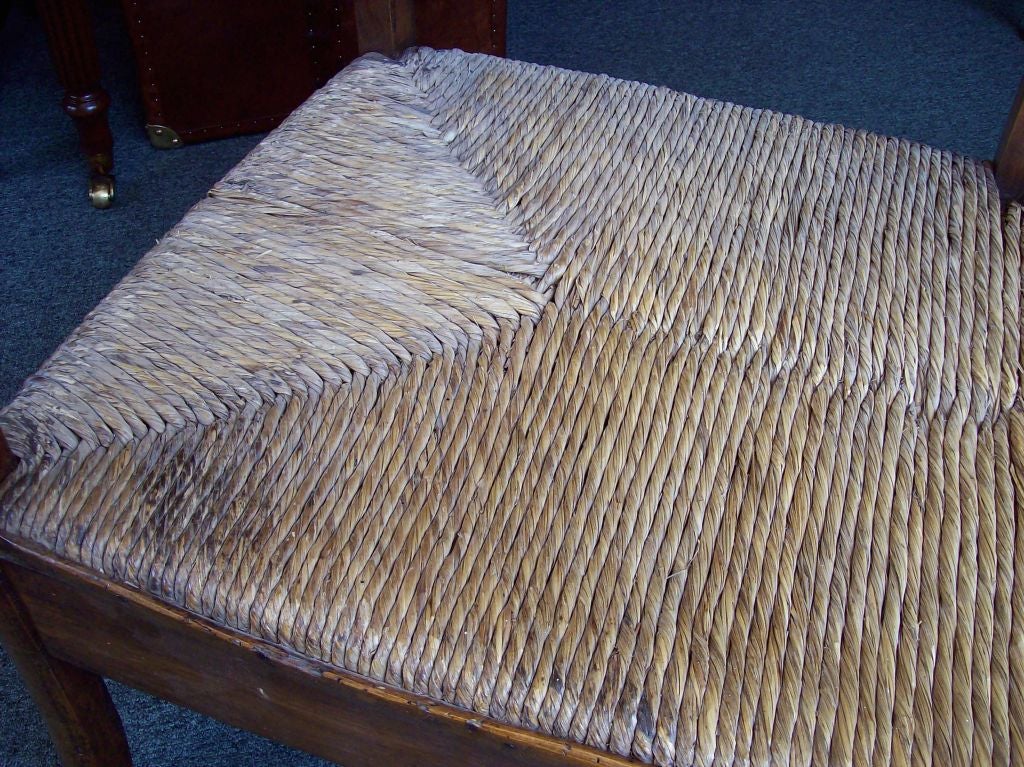Wood Large Antique French Rush Seated Bench