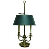 Two-Arm Bouillotte Style Table Lamp with Green Metal Shade