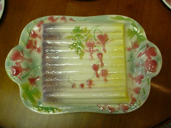 Original Majolica Set with Multi-Colored Asparagus Motif