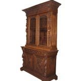 Hand-Carved One-of-a-Kind Blonde Oak Cabinet from Brittany