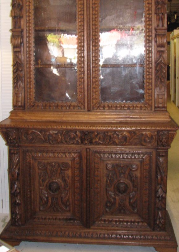 Hand-Carved One-of-a-Kind Blonde Oak Cabinet from Brittany