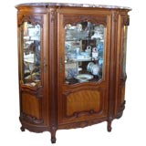 Louis XV Style Curved Three-Door French Vitrine with Marble Top