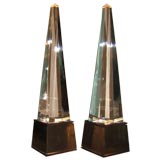 Pair of Lighted Lucite Obelisks