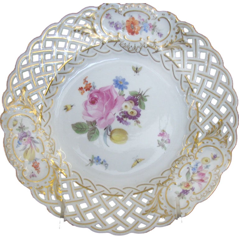 Set of Six (6) Reticulated Handpainted Meissen Plates