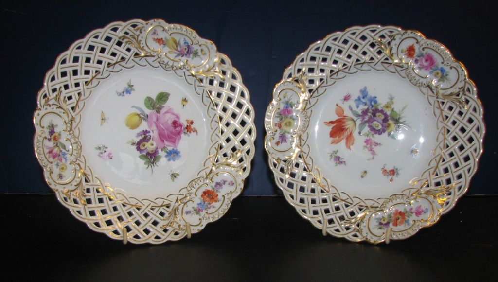 Set of Six (6) Reticulated Handpainted Meissen Plates 2