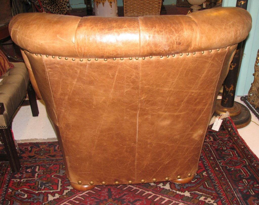 American Pair of Tufted Leather Club Chairs By Ralph Lauren