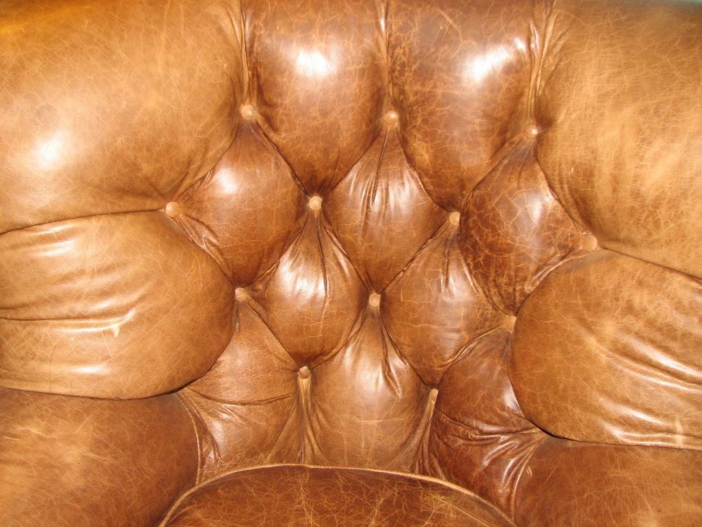 Late 20th Century Pair of Tufted Leather Club Chairs By Ralph Lauren