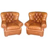Pair of Tufted Leather Club Chairs By Ralph Lauren