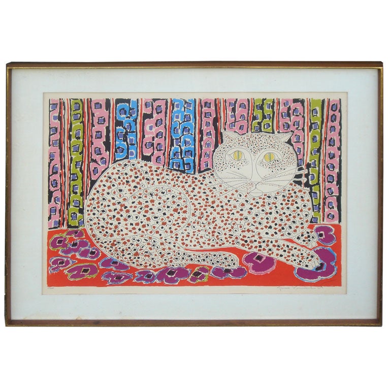 Limited Edition Speckled Cat Print Signed by Gloria Vanderbilt