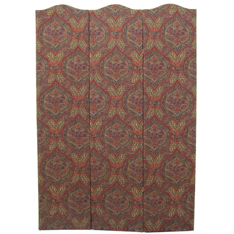 TriPanel Folding Floor Screen with Paisley Design Fabric at 1stdibs