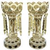 Antique Pair of Bohemian Lustre Electrified Vases With Floral Design