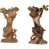 Vintage Pair of Hand-Carved and Handpainted Wooden Monkeys