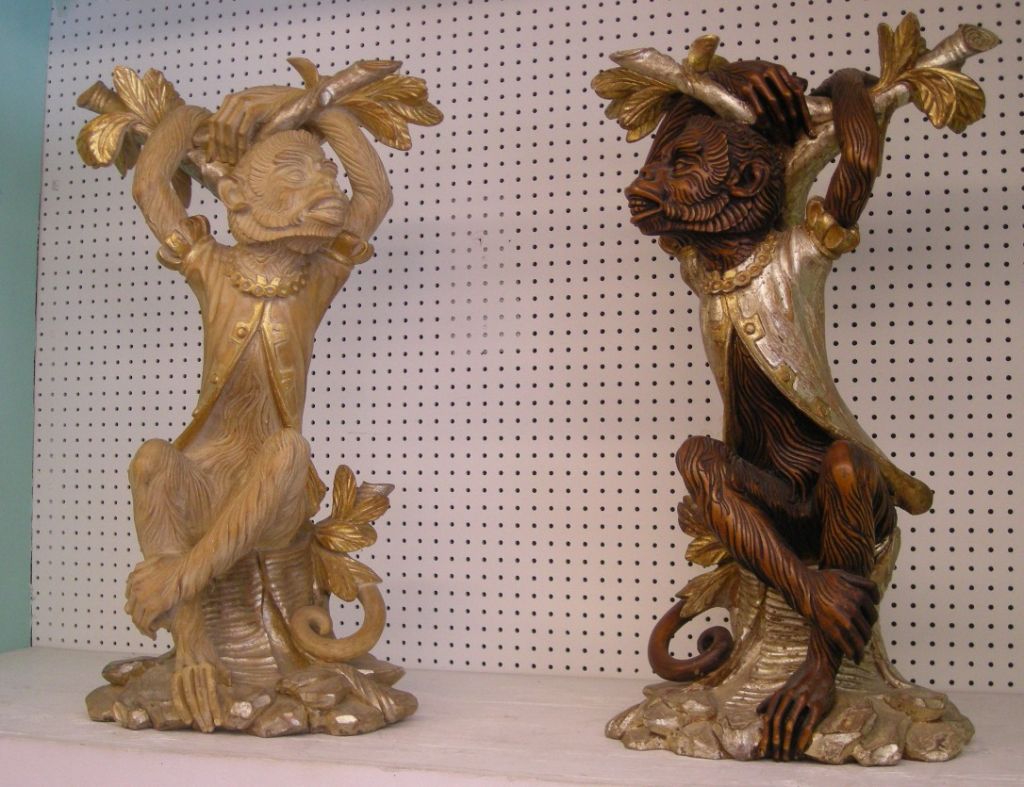 Pair of Hand-Carved and Handpainted Wooden Monkeys