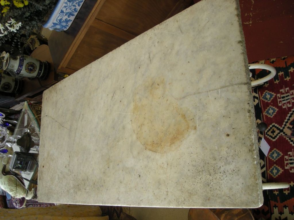Antique Marble Top & Painted Iron Butcher Table (All Original)