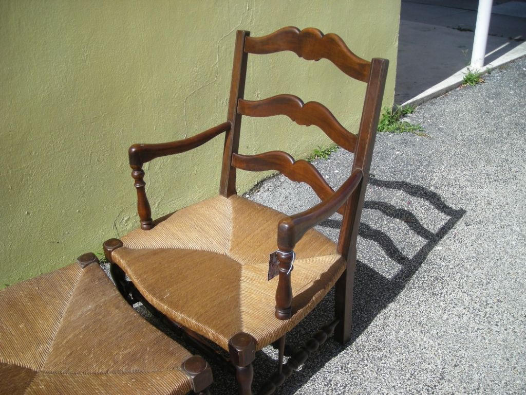 Three-part walnut and rush-seat Duchesse Brisee with all original construction and parts.