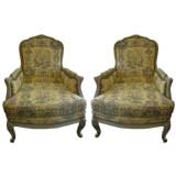 Pair of Louis XV-Style Handpainted Bergère Chairs