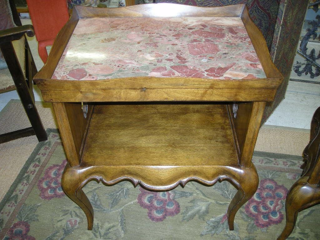 Mid-20th Century Pair of French Country-Style Pink Marble-Top Side Tables