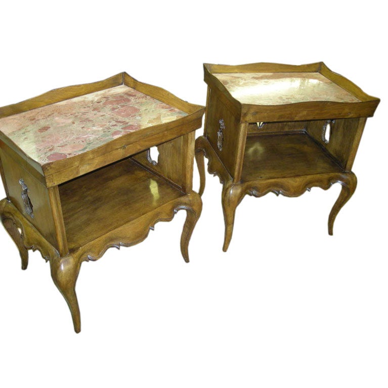Pair of French Country-Style Pink Marble-Top Side Tables