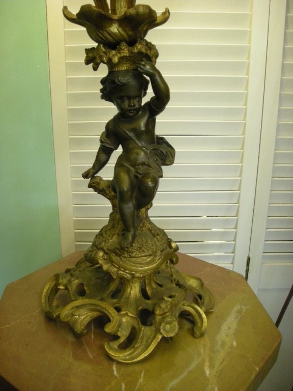 Doré Bronze Ormolu Putti Lighted Candelabra