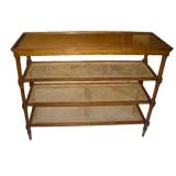 Three-Tier Caned Shelving Unit with Solid Fruitwood Top