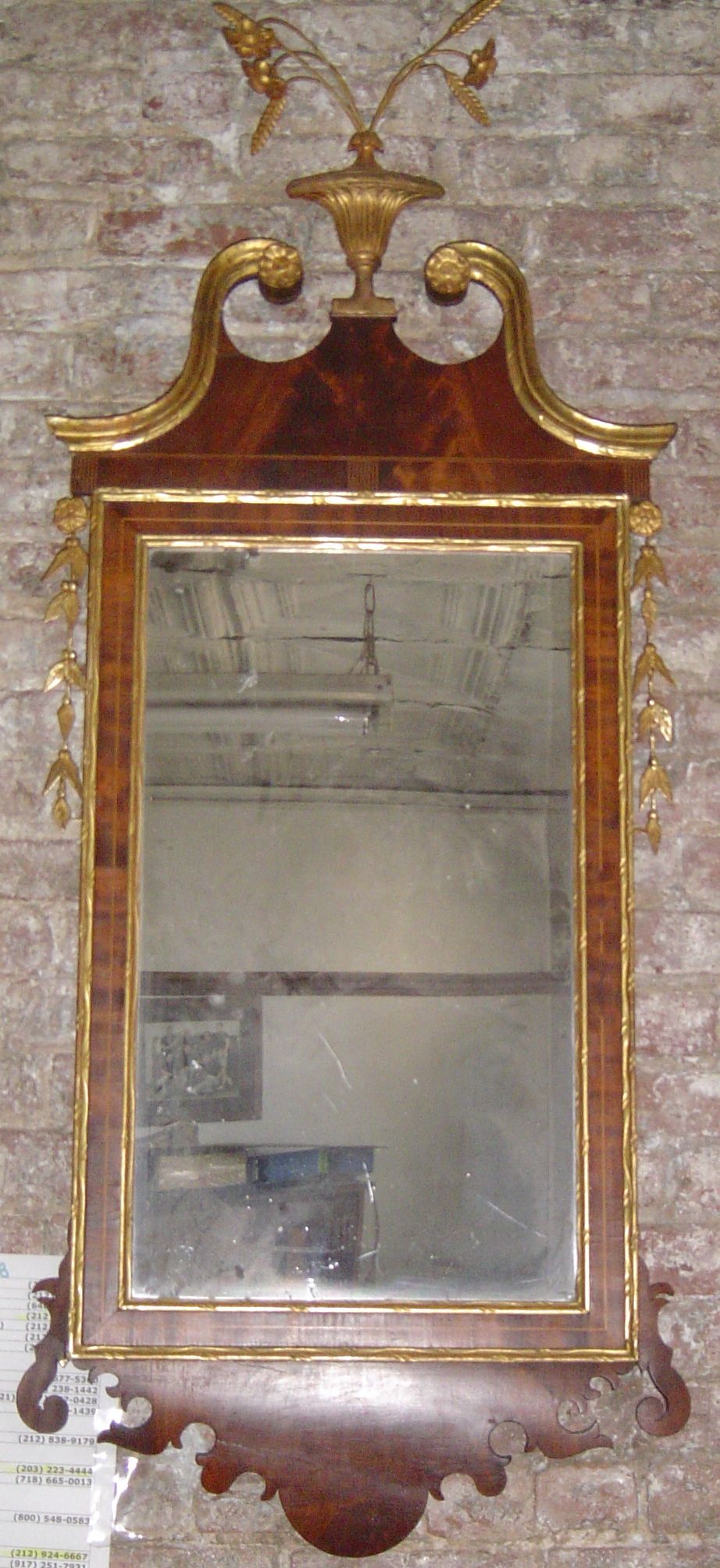 A Federal Parcel Gilt Inlaid Mahogany Wall Mirror