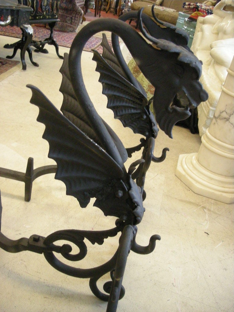 Pair of Wrought Iron Griffin Andirons 2