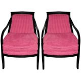 Pair of Ebony-Lacquered Oversized Upholstered Armchairs