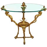 Cast Brass and Oval Glass-Topped Occasional Table