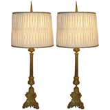 Pair of Gilt Bronze Columnar Table Lamps