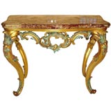 Parcel Gilt and Blue-Green Painted Marble Topped Console Table