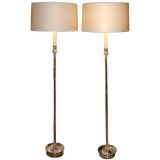 Pair of Silver Metal and Brass Standing Lamps