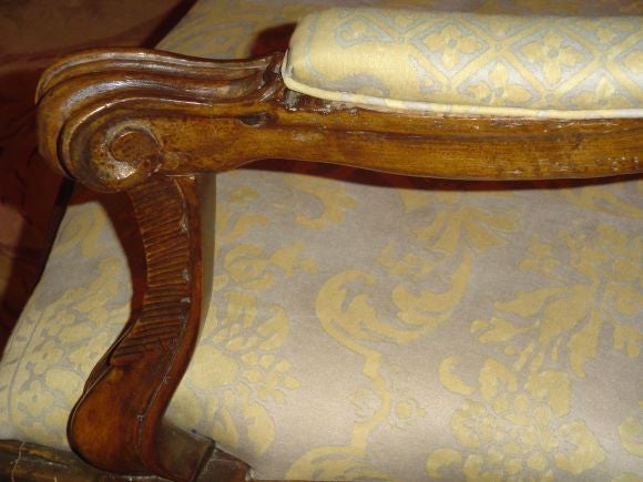 19th Century Louis XV-Style Hand-Carved Walnut Upholstered Fauteuil