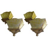 Set of Four Mirrored and Brass Uplights