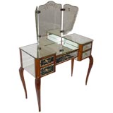 Vintage Mirrored Vanity with Etched Panels and Removable Trifold Mirror