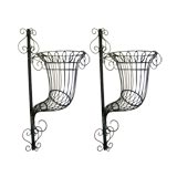 Pair of  4 Foot  Iron Cornucopia Wall Planters