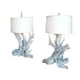Pair of  Large Bleached Driftwood Lamps