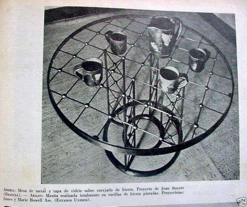 Royere Tour Eiffel Table, Enameled Iron and Gilt latticework. <br />
<br />
Literature:  Jean Royere, De Beyrie and Ouaiss, pg 18 illustrates similar model.  <br />
El Hierro en Decoration, Published 1961 , page 43 ( see vintage photo)