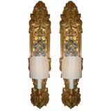 Italian Carved Wood Gilt and Mirrored Sconces