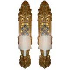 Italian Carved Wood Gilt and Mirrored Sconces 2