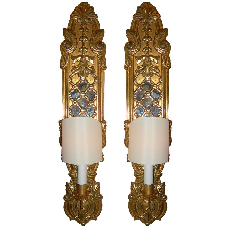 Italian Carved Wood Gilt and Mirrored Sconces