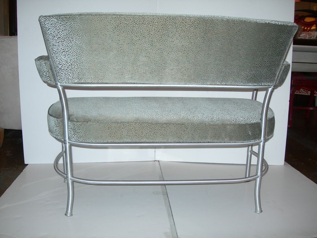 Rare Warren McArthur Bench. Aluminum Frame. New Silk Velvet Upholstery