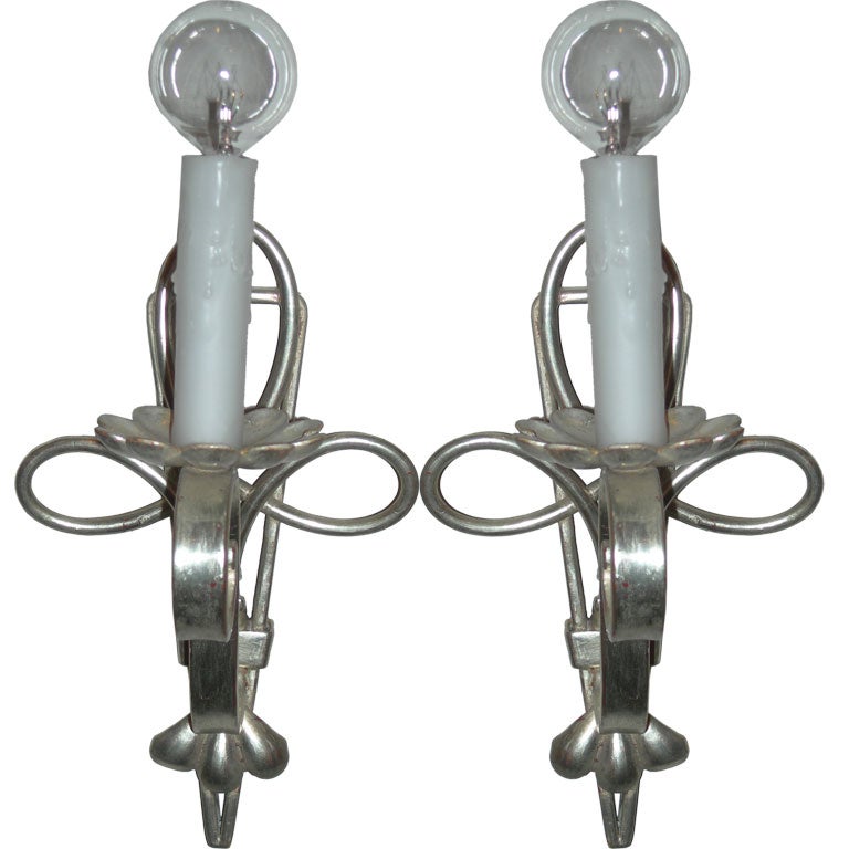 Pair of French White Gold Sconces