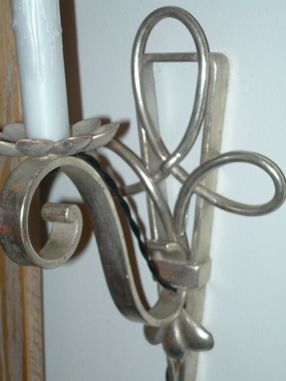 Pair of French Iron with White Gold Gilt Sconces. Rewired